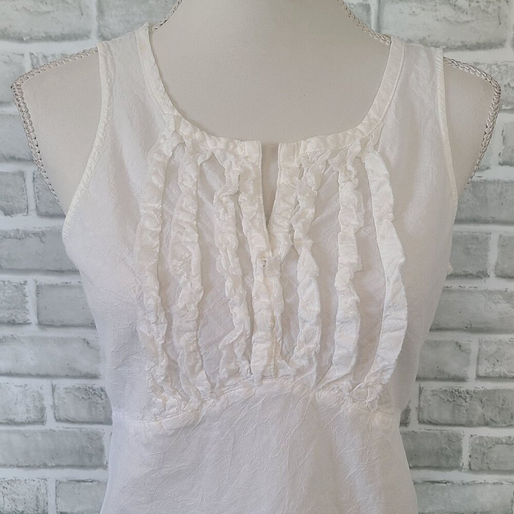 Anthropologie Odille White Pleated Cotton Top Sleeveless Cottage Romantic 8 - Picture 2 of 7